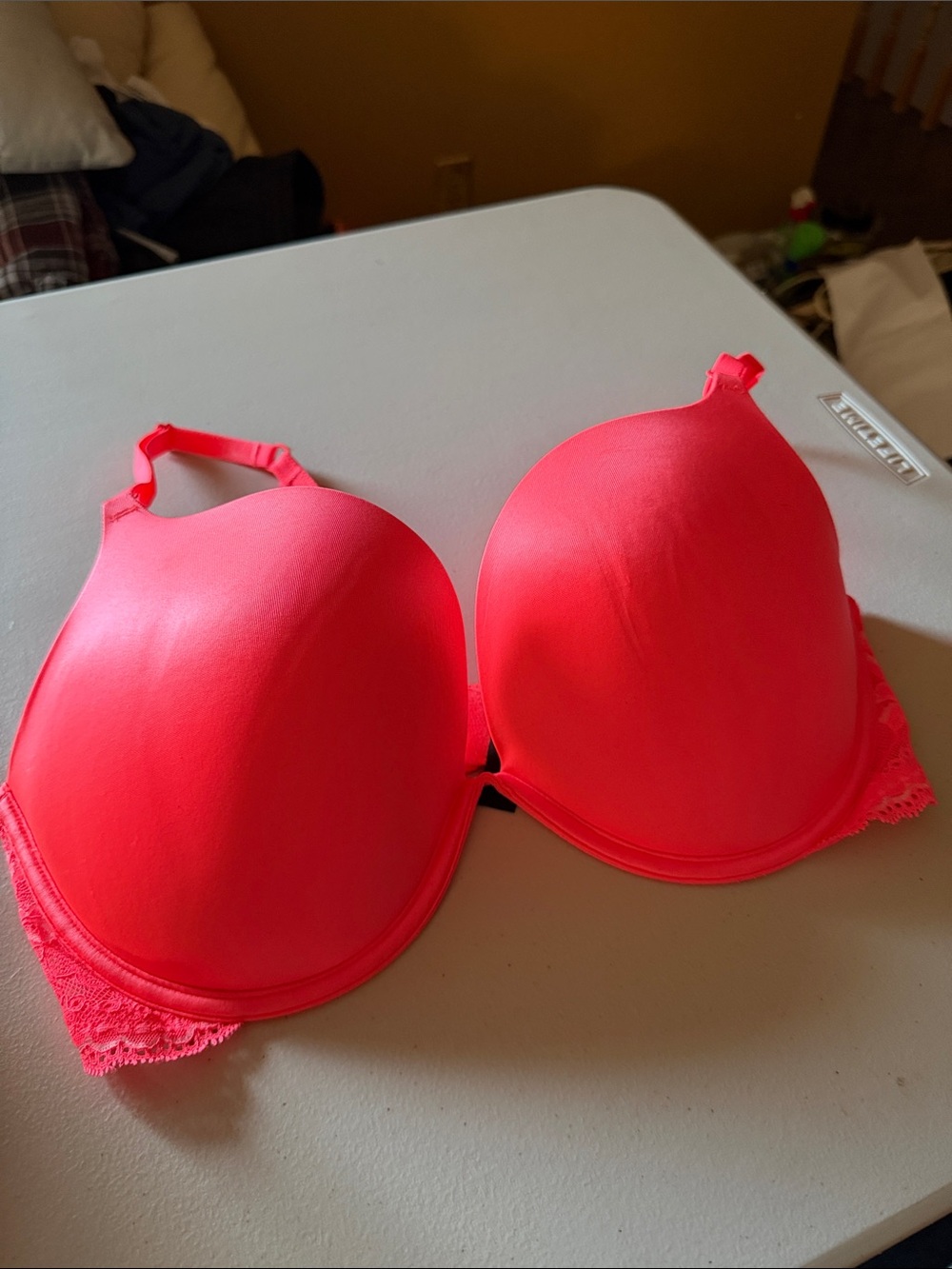 Women’s Neon Salmon Pink Lace-Trim “Beyond Sexy” Bra